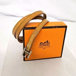 Hermes Hapi 3 Wrap Around Bracelet In Calfskin Leather And Palladium